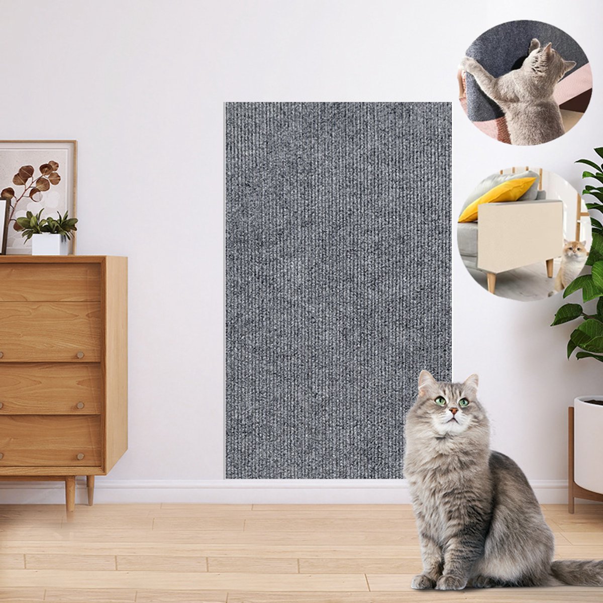 KZQ Krabpaal - Krabmat Voor Katten - Zelfklevend - Anti Kras Bankbescherming - Klimwand Voor Katten - Geschikt Voor Meubels Muren Banken Tapijt - 30x200cm - Lichtgrijs