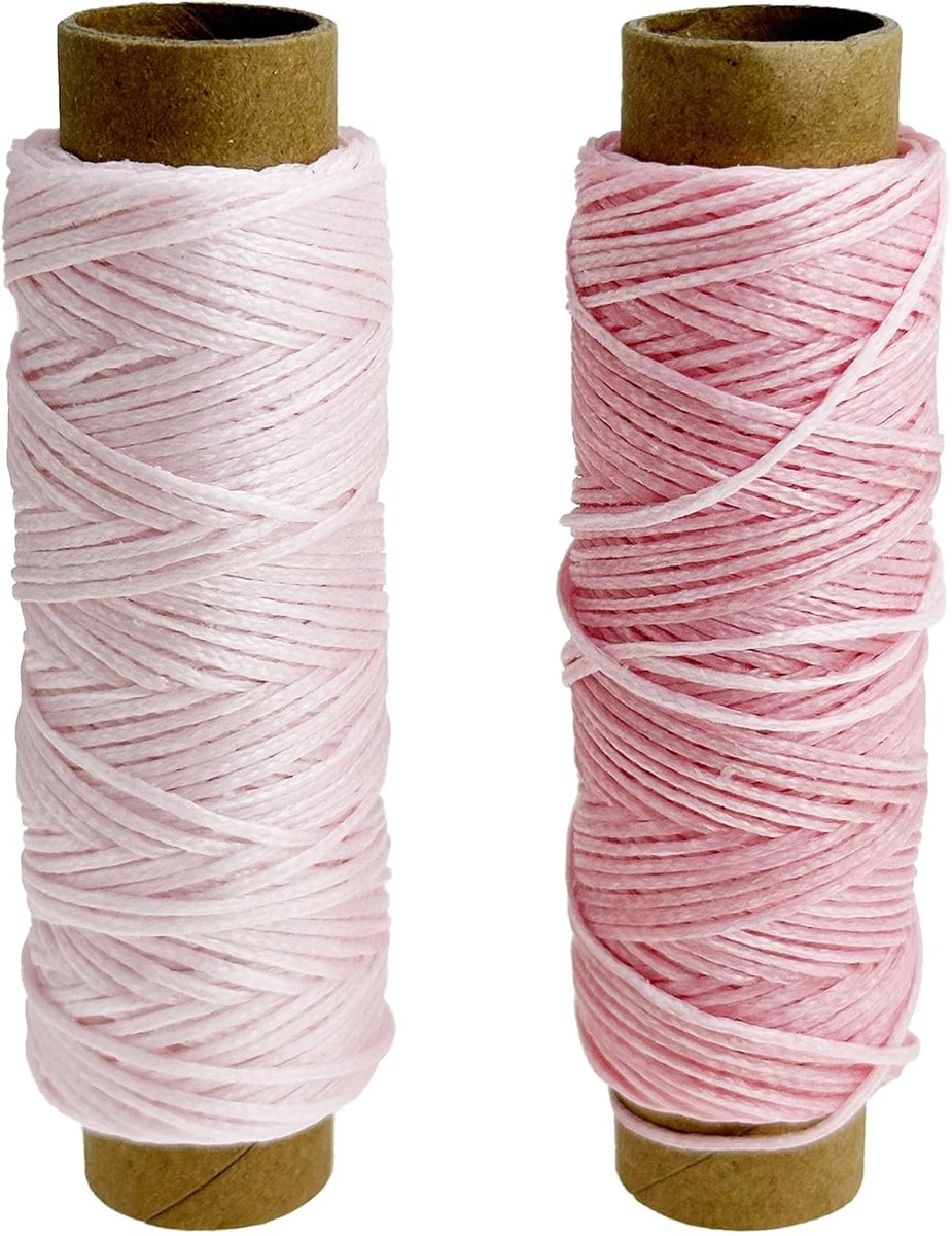 Set van 2 kleuren, 60 m naaigaren, 150D 0,8 mm, gewaxte lederdraad voor lederhandwerk, naaien, knutselen, roze en lichtroze