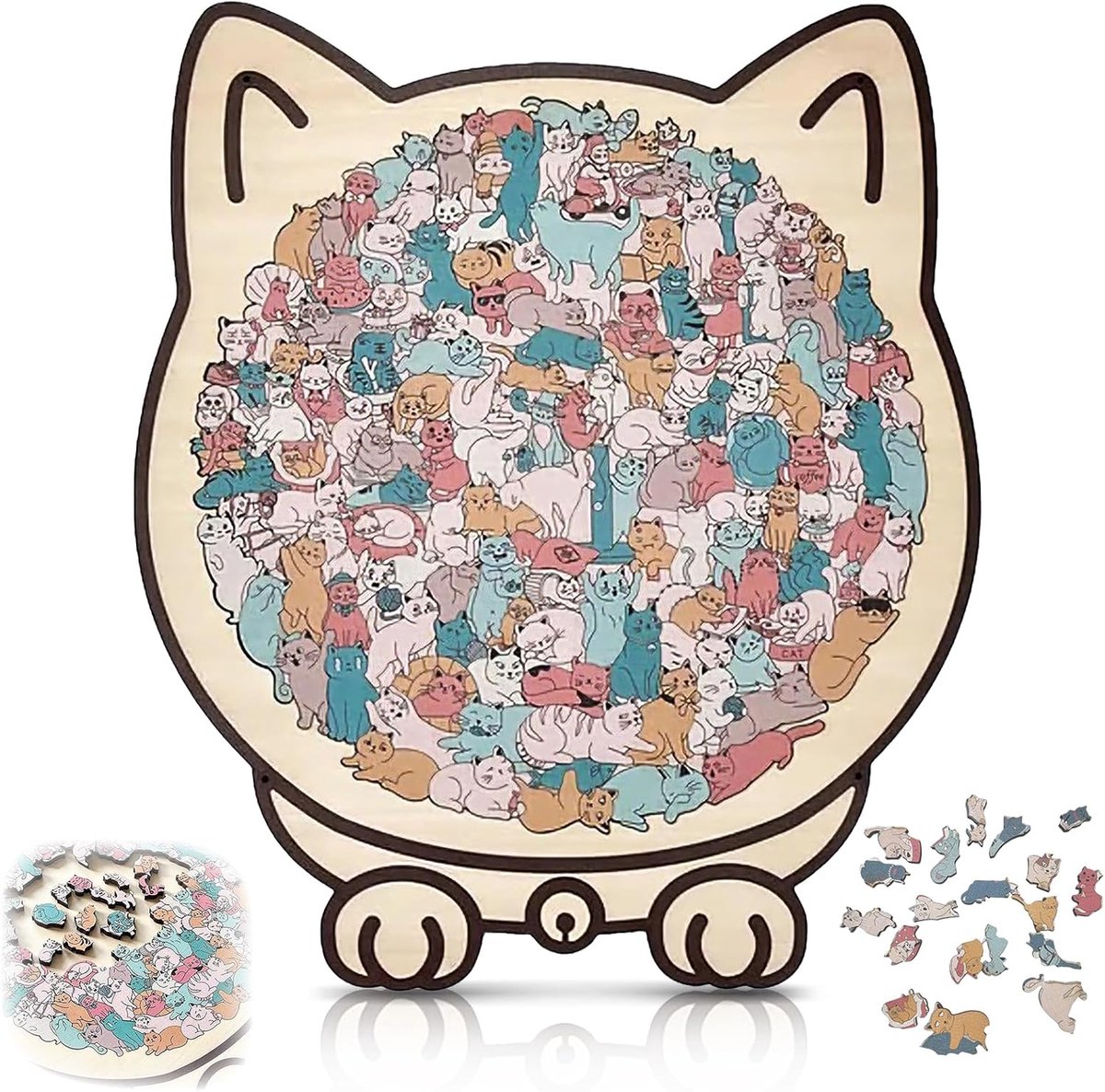 Ulisem - Houten Kattenpuzzel 135 Stukjes – Katvormige Houten Legpuzzel in Macaron Kleuren – Dierenpuzzel voor Volwassenen & Kinderen – Cadeau voor Kattenliefhebbers