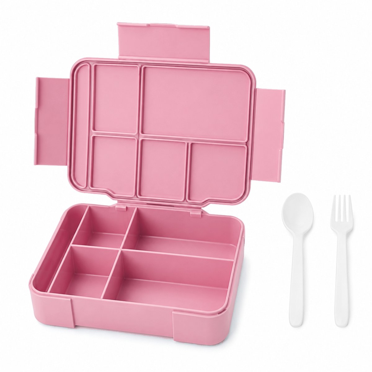 VHV Lunchbox met Vakken 1500 ml - Bento Lunchbox met 5 Vakken en Bestek - Geschikt voor Magnetron, Koelkast en Vaatwasser - Voor School, Werk en Onderweg - Roze Zonder Print