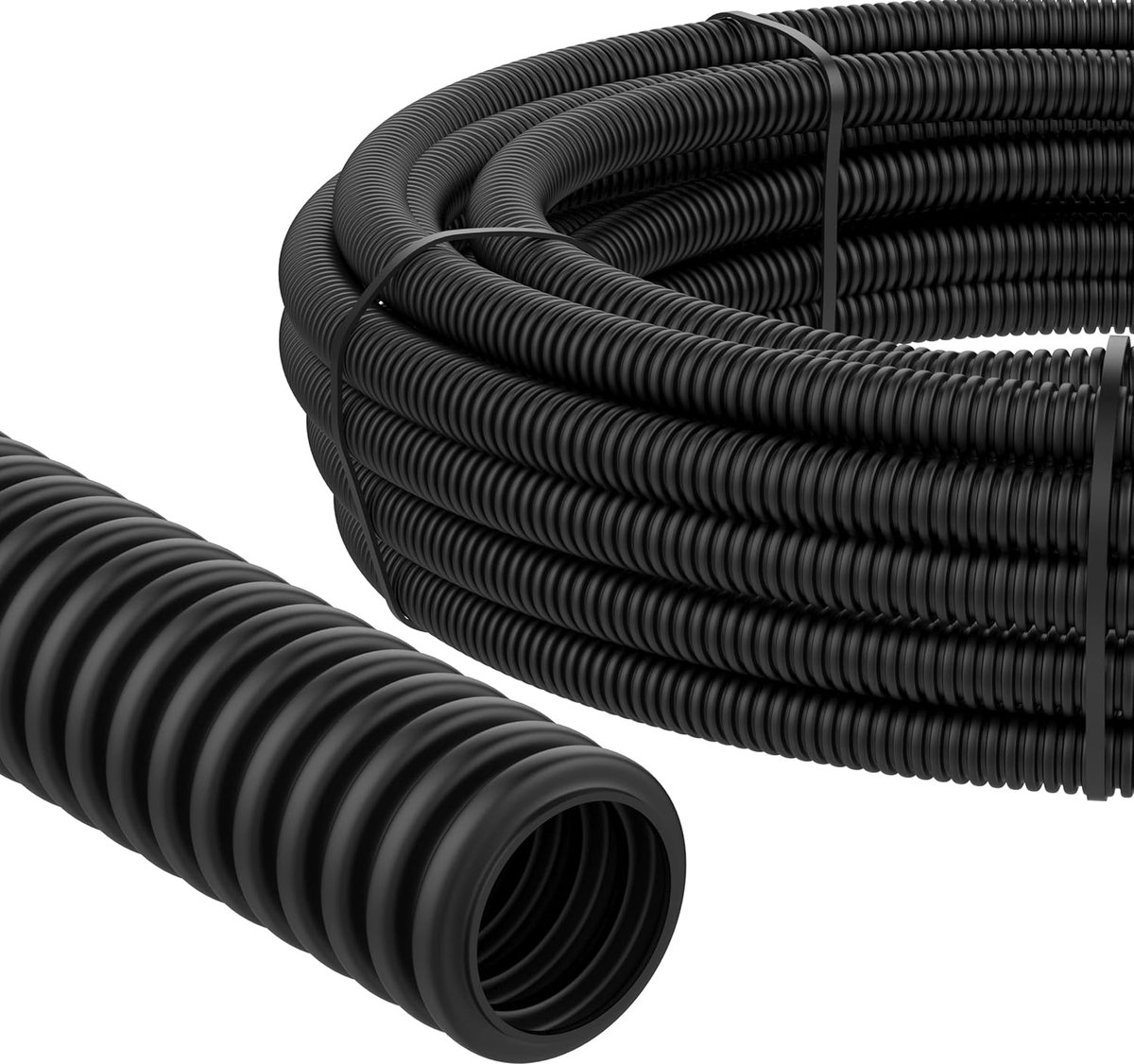 Gegolfde buis, zonder sleuf, 2 tot 50 m, lege buis voor aardkabel/gegolfde buis, UV-bestendig, kabelbeschermingsslang, zwart, binnendiameter 13 mm, lengte 50 m