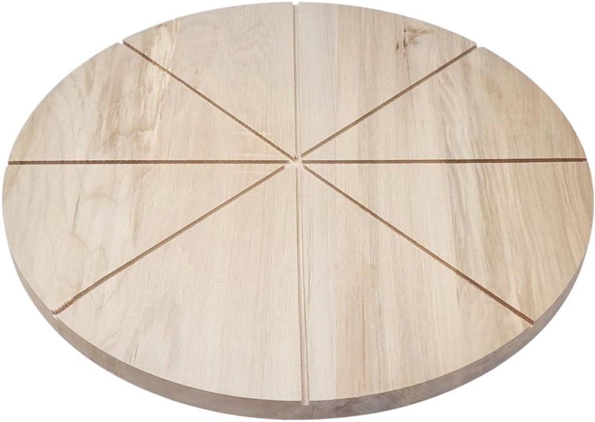 Snijplank van natuurlijk hout voor pizza met groeven voor 8 schijven diameter 32 cm