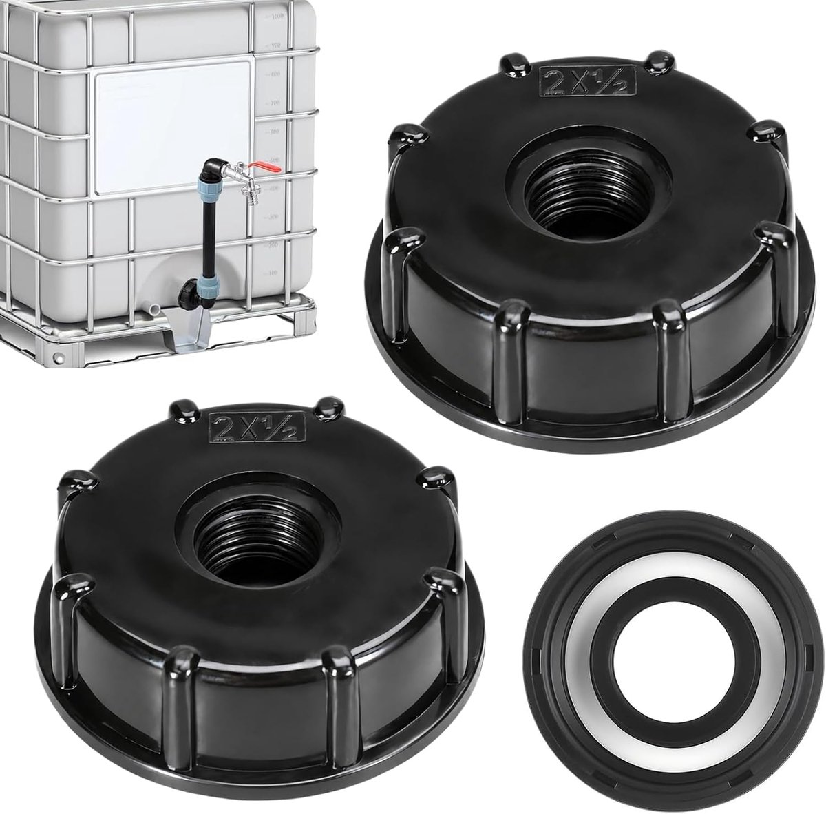 2 stuks IBC tankaccessoires S60x6 IBC tankdeksel adapter dop 1/2 inch | Bestand tegen hoge druk, zuren en logen, lekvrije IBC-adapterdop, geschikt voor 1000 liter watertank