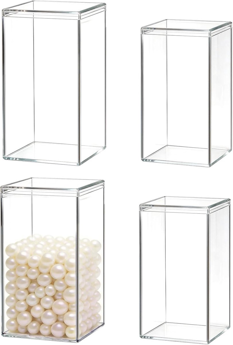 4 stuks acryl vitrine, showbox, transparante verzamelvitrine, opbergdoos, stofdicht, stapelbare displaybox voor modellen, kunstcollecties, 2 maten (10 x 10 x 15 cm en 12 x 12 x 19 cm)