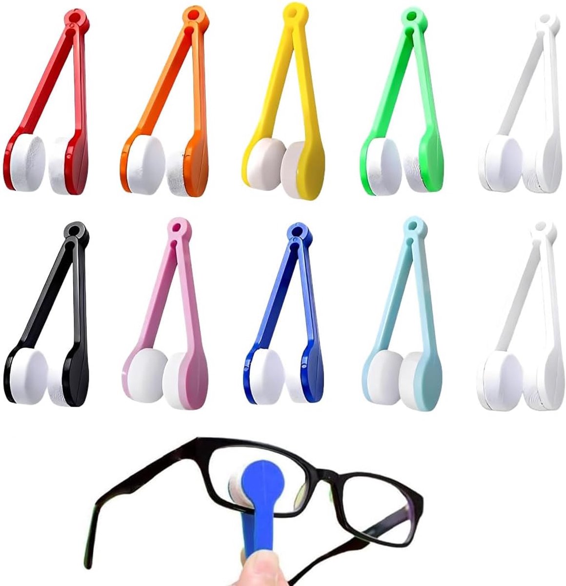 10 stuks mini-reinigingsborstels voor brillen, draagbaar, borstel van ABS en polyester microvezel (7 x 2,5 x 2 cm) voor brillen, schermen, cameralenzen, meerkleurig
