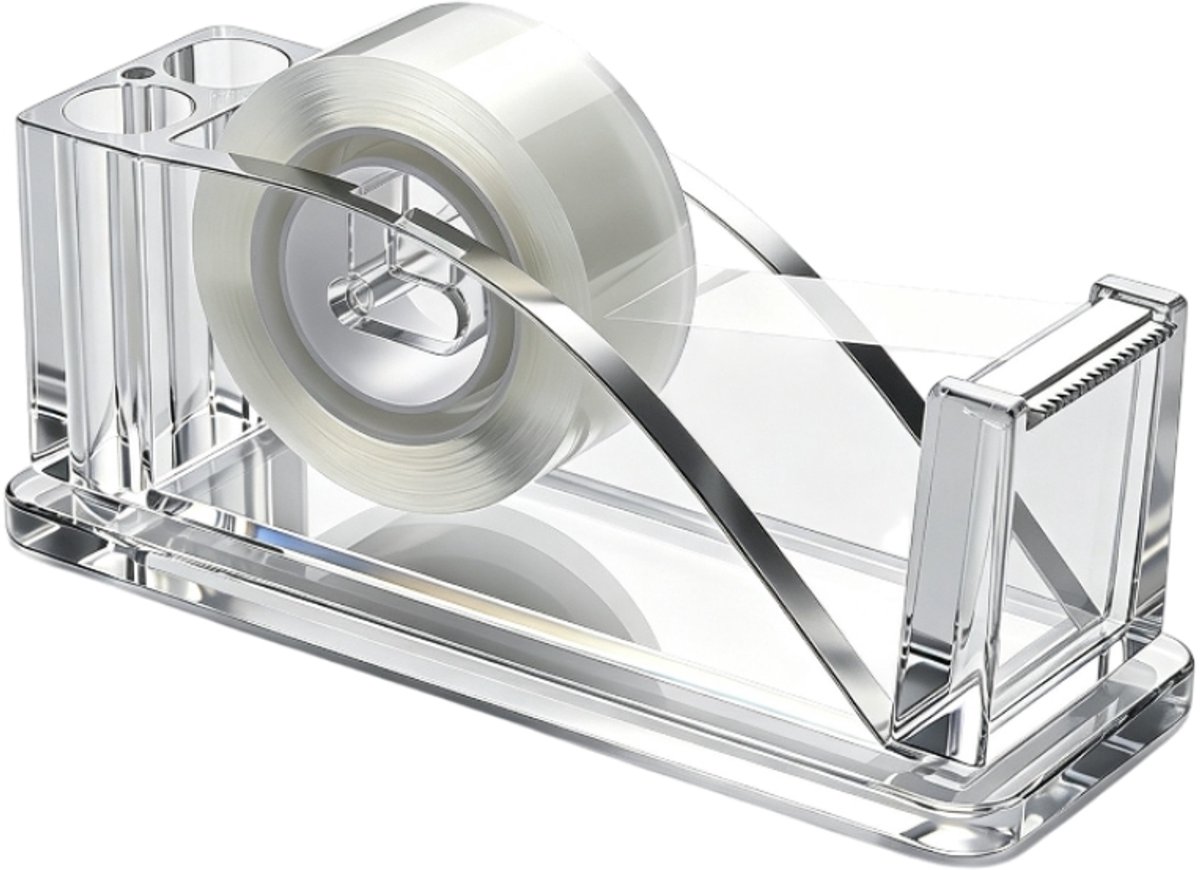 Tapeverdeler - Tapehouder - Tapesnijder - Tapesnijder - Geschikt voor tapes < 20 mm breed - Transparant - 50*127*50 mm