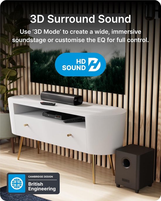 Soundbar met Subwoofer - Home Cinema Systeem - Film en Muziek - 2.1 Geluidssysteem - 200 W - Zwart — afbeelding 4