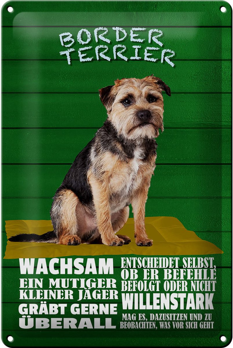 Blechschild Spruch 20x30cm Border Terrier Hund wachsam