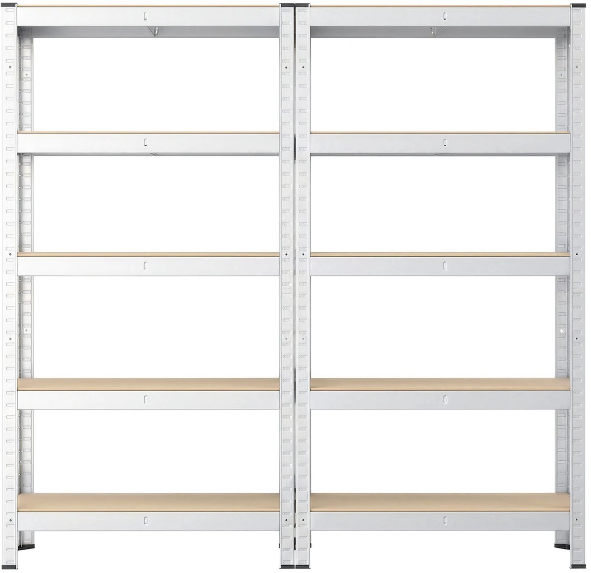 Stellingkast Set van 2 – 5-Laags Opbergrek van Staal met Verstelbare Planken - Versterkte Dwarsbalken - Heavy Duty Magazijnstelling voor Garage - Schuur - Kelder en Werkplaats, 30 x 75 x 150 cm - Zilver