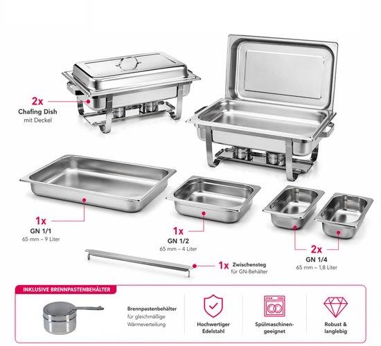 ZORRO Chafing Dish Starter Set - 15-delig - Incl. GN-bak - Professionele buffetoplossing 590x357x292mm — afbeelding 5