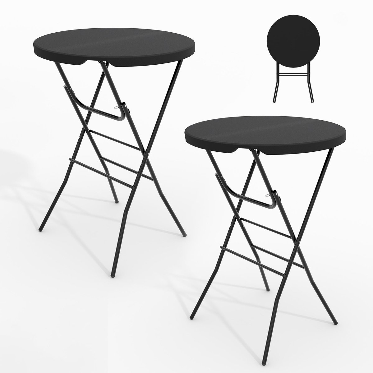 Opklapbaar Statafel Rond 2 Stuks - 80x80x110cm - Bistrotafel - Tuintafel Buiten - HDPE Tafelblad - Voor Feest Tuin Terras - Zonder Stoelen - Zwart