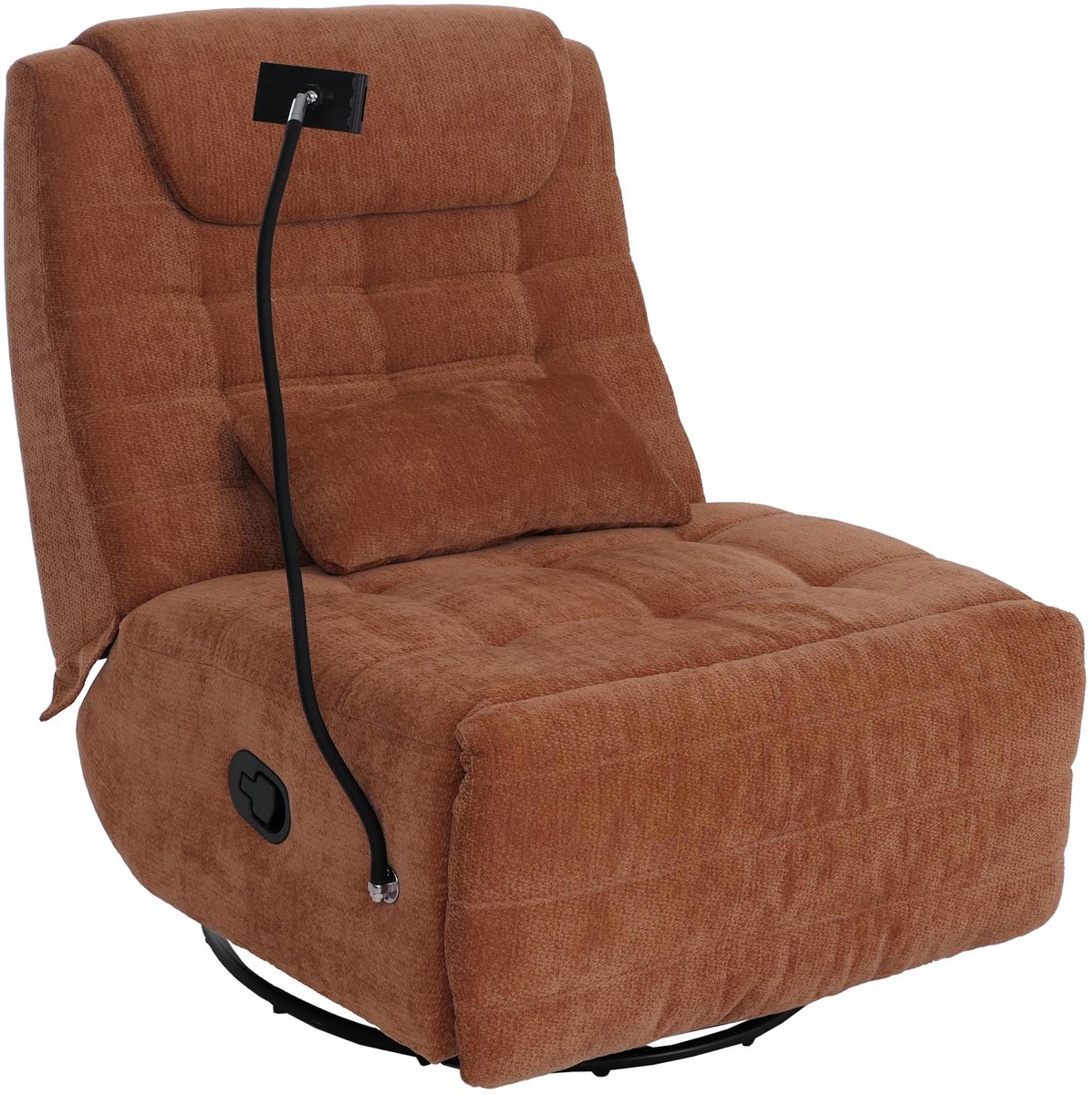 MCW Relaxfauteuil MCW-P92, tv-fauteuil, draaibaar, kantelfunctie, mobiele telefoonhouder, stof chenille (260 g/m²) ~ terracotta