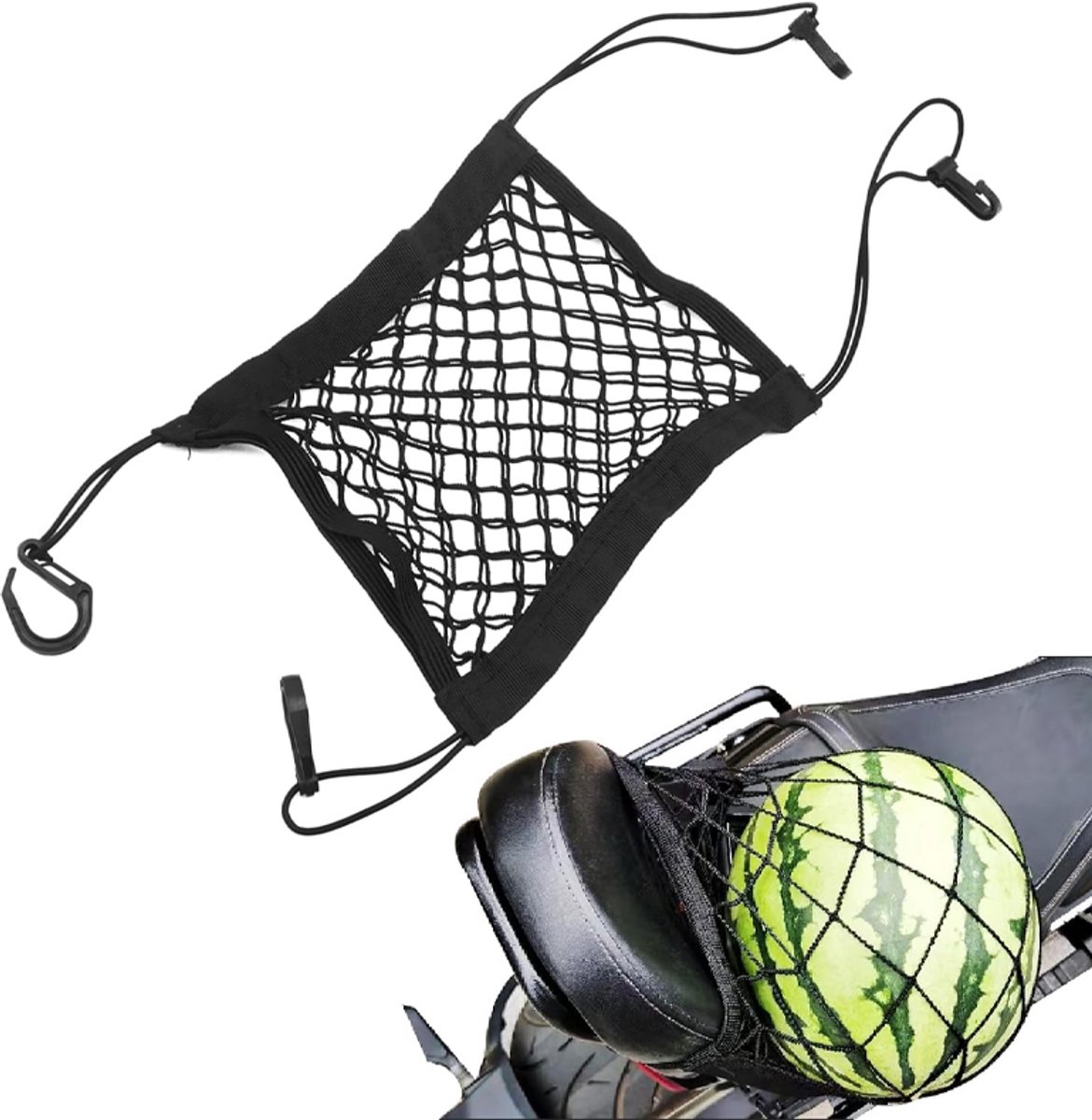 Flexibel auto-opbergnet - Auto-montagenet - Bagagenet voor motorfietsen - Dubbellaags net - Geschikt voor het vastzetten van motorhelmen en bagage - Kan ook gebruikt worden als auto-veiligheidsnet of opbergnet - 25*30 cm - Zwart