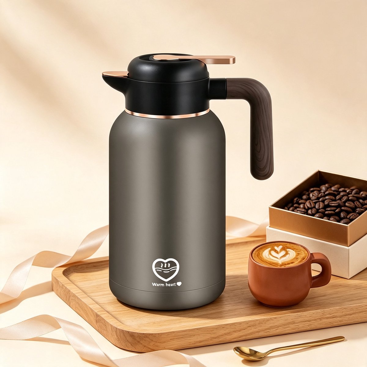 TEKROA® Thermoskan - RVS - 2 Liter - Dubbelwandige Isoleerkan - Voor Koffie en Thee - Voor warme en koude dranken-24 Uur Temperatuurbehoud