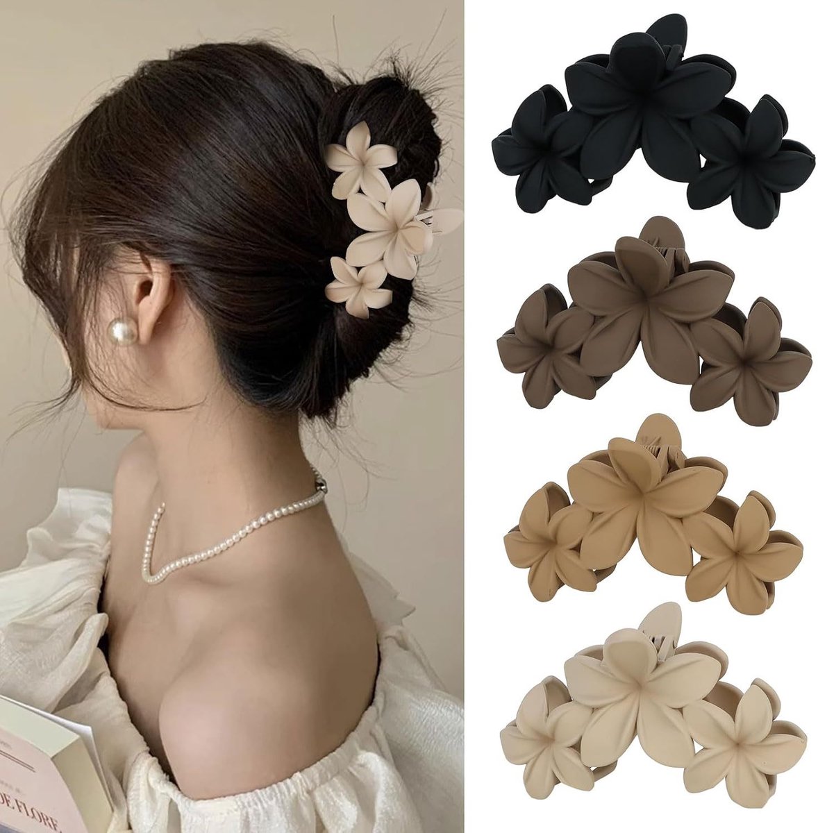 Set van 4 grote haarclips voor dames - Bloem- en banaanvormige clips - Haarklemmen - Luxe haarclips - Haarclips voor knotjes