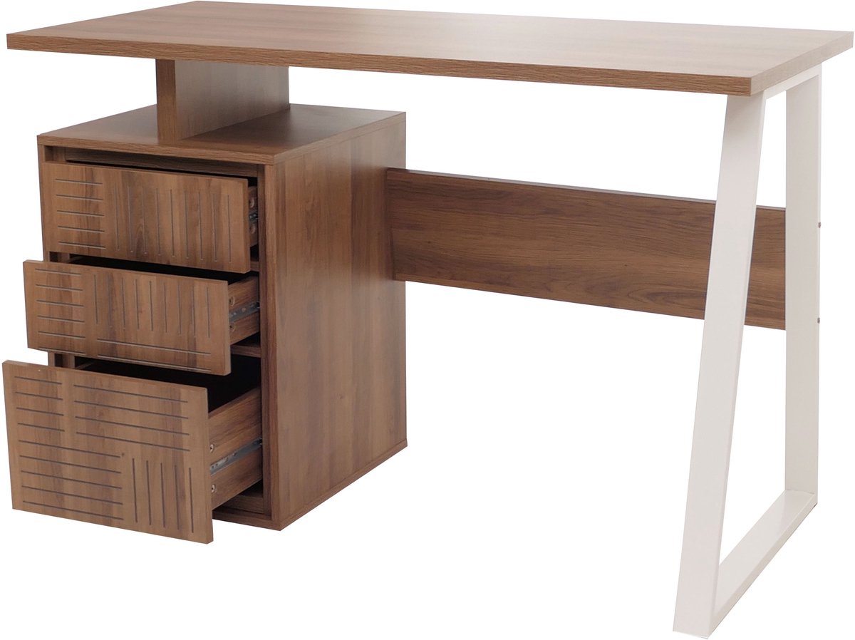 MCW Bureau MCW-O32, bureau computer bureau werktafel, lade, melamine hout, 77x118x58cm ~ bruin