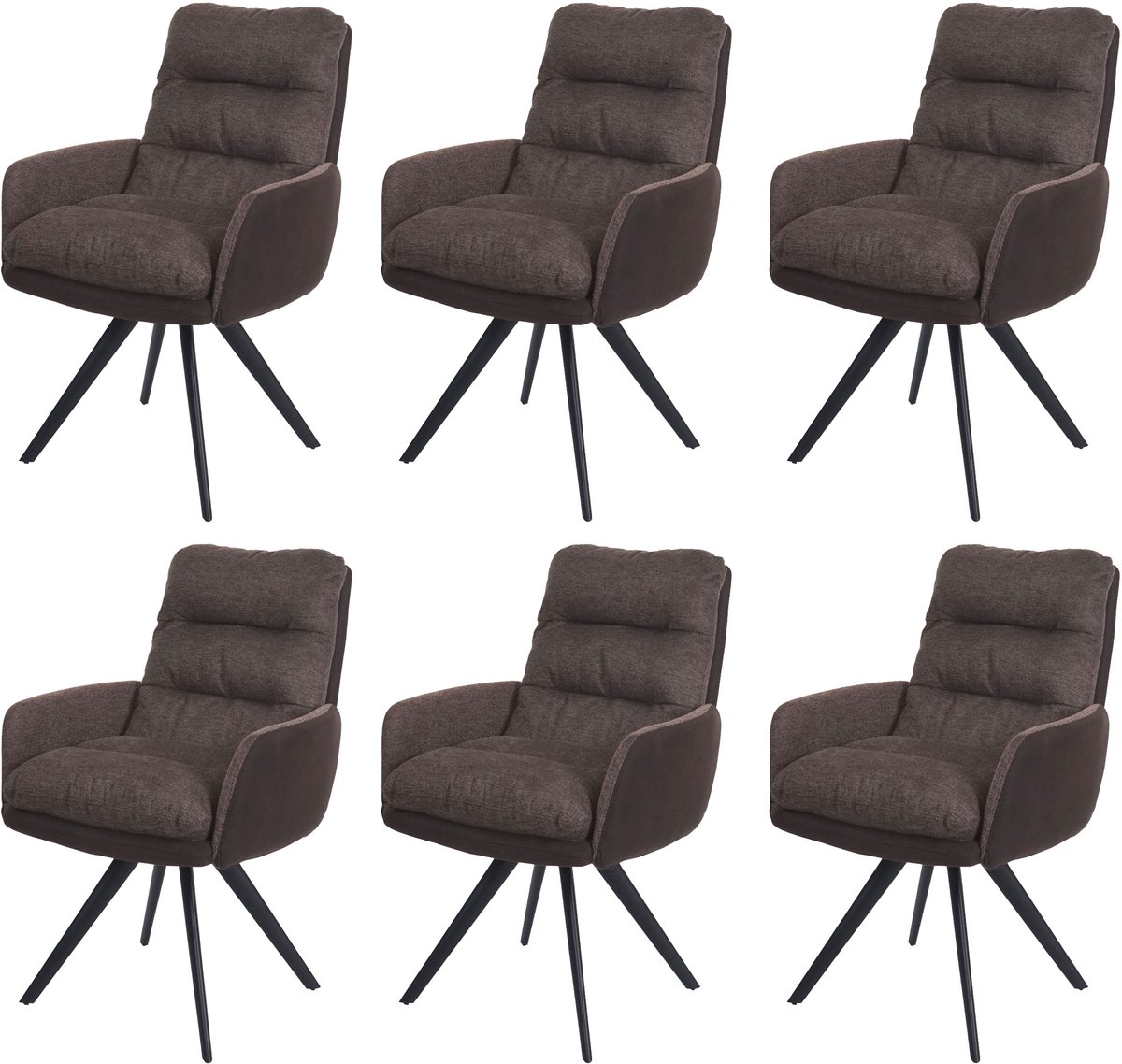 MCW Set van 6 eetkamerstoelen MCW-G66, keukenstoel, draaibare auto-positie stof MVG ~ bruin-donkerbruin, met armleuning