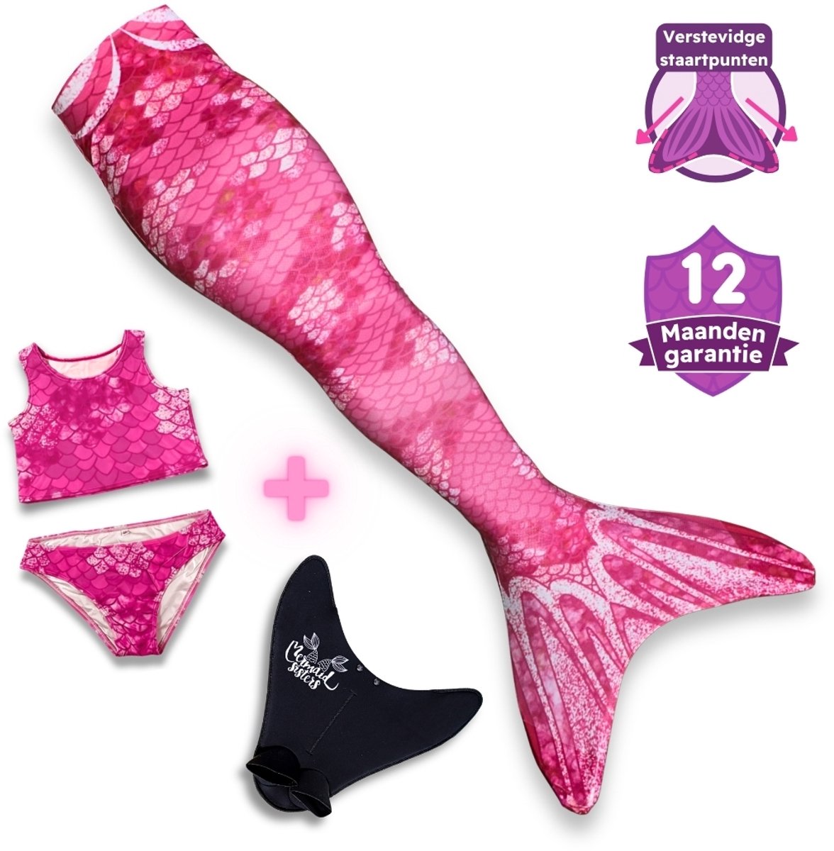 Mermaid Sisters Zeemeermin Staart Set voor Meisjes - Roze - Maat 122-134 - Monovin & Bikini Zeemeermin Zwemkleding
