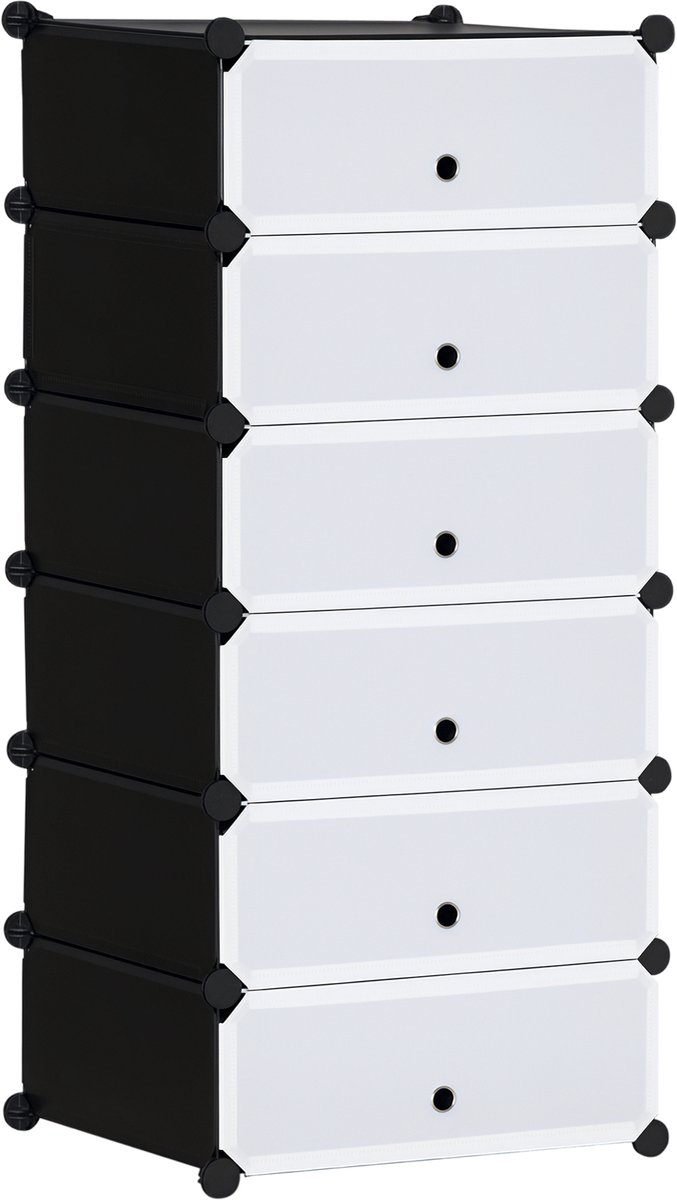 Schoenenkast, modulair, 49 x 36,5 x 108 cm, zwart/wit | Schoenenrek, opbergkast, 6 rechthoekige kubussen, stapelbaar, kunststof, capaciteit 12 paar