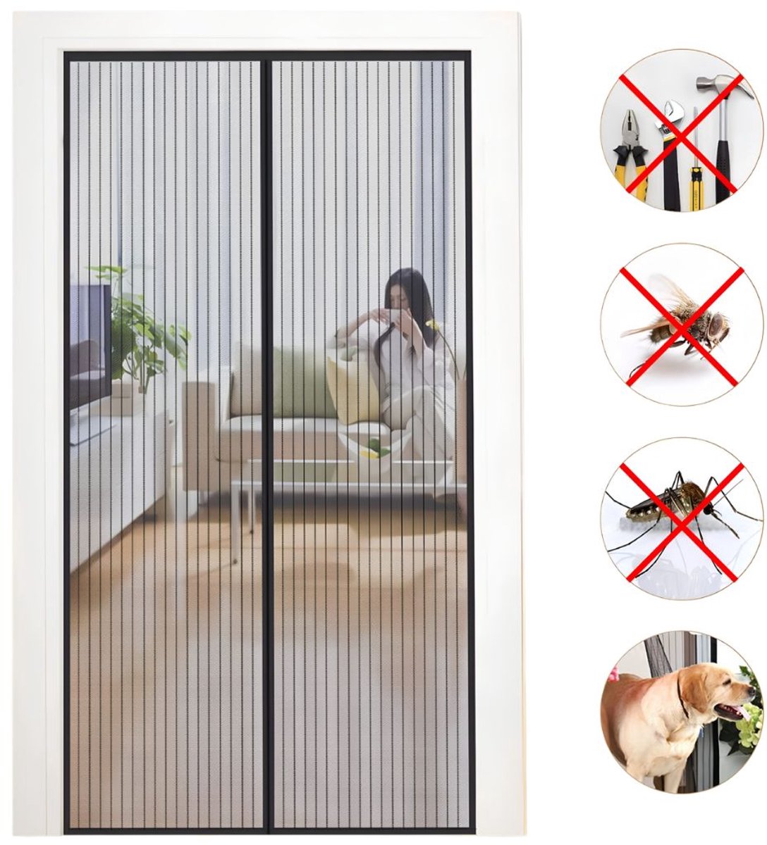 LNMsolutions® Vliegengordijn - Vliegengordijn Deur - Hordeur - Zwart - 1cm x 90cm x 210cm