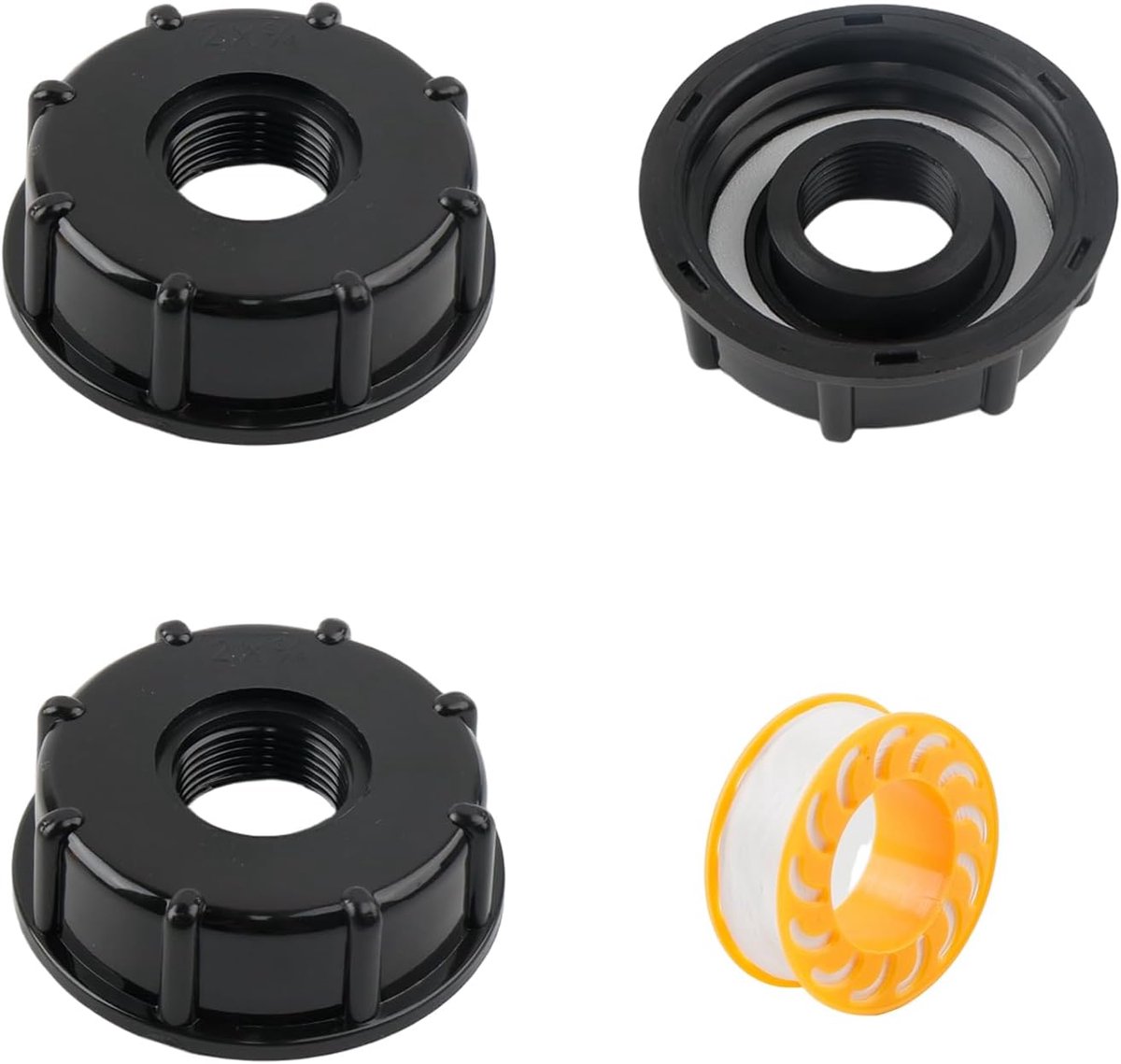 3 stuks IBC-adapterdop met 3/4 inch binnendraad S60X6 incl. teflonband - IBC tank container accessoires voor 1000L watertank, IBC afvoerkraan, zwart ​
