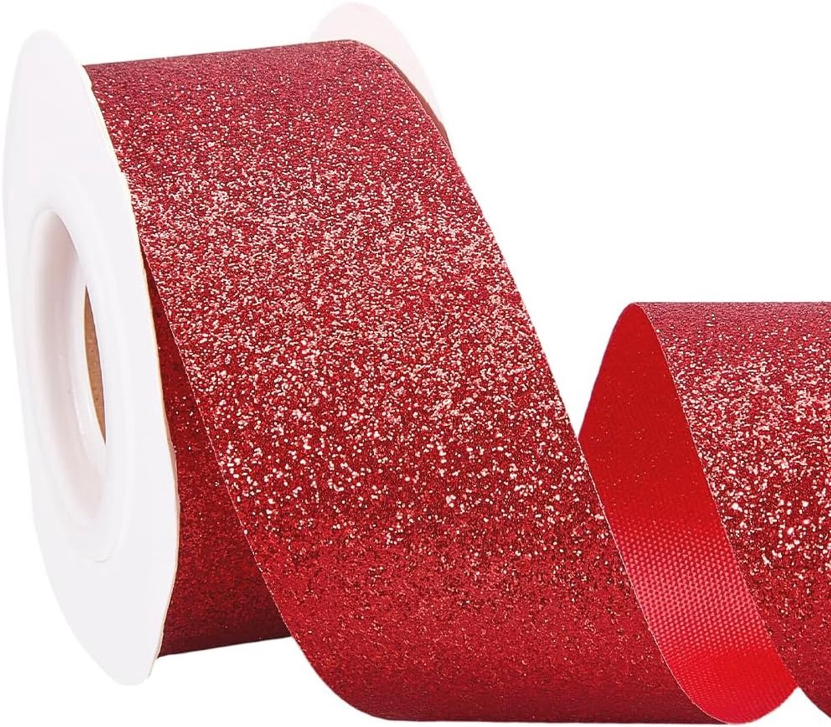 9,14 m 38 mm rood glitterlint glanzende glitter kerst enkelzijdige glitters brede iriserende parelmoer polyester linten voor cadeauverpakking strik Valentijnsdag decoratie DIY knutselbenodig