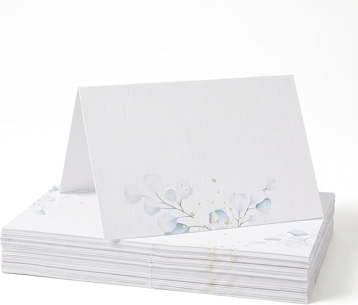 50 stuks tafelkaarten bruiloft, groene bladeren, 11 x 8,5 cm, blanco kaarten, elegante uitnodigingskaarten voor verjaardag, naamkaarten om te beschrijven, naambordjes, bruiloft, vormsel