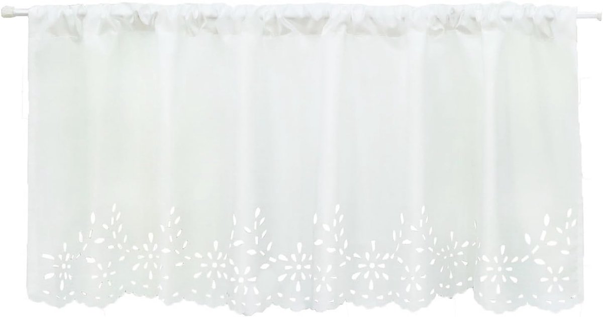 Keukenvitrage voile bistrogordijn met lasercut-patroon Carmen stangdoorgang gordijn Stores HxB 60x120cm wit per stuk verpakt