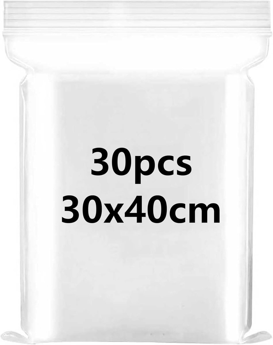 30STKS hersluitbare doorzichtige plastic zakken Grote Ziplock-zak 30 x 40cm Verzegelde opbergzak Pers zegel zakken Verdikking en duurzaam Geschikt voor kledingopslag, dekens, dekbedovertrekken