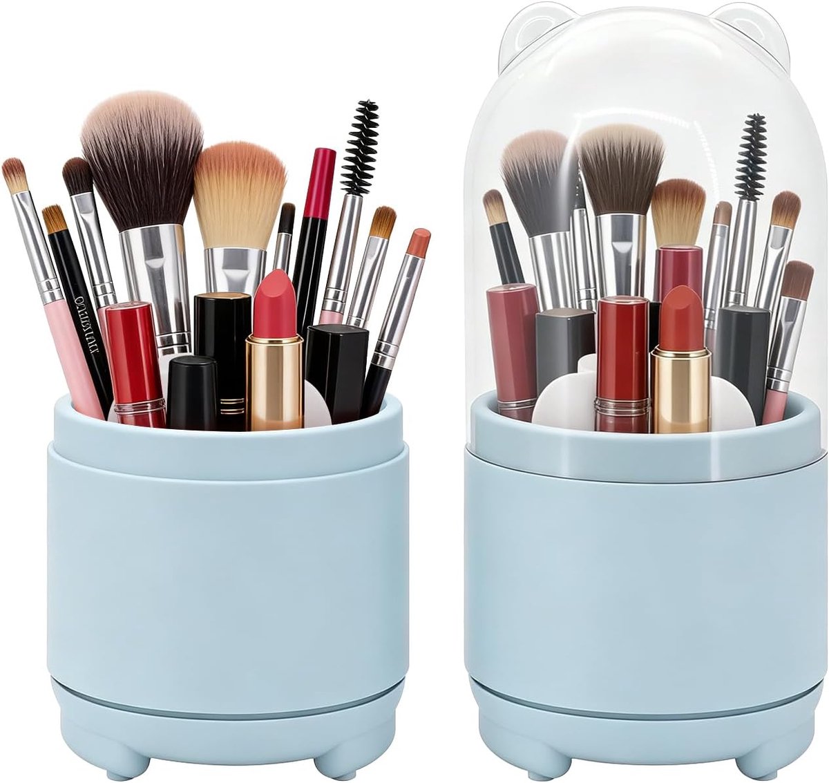 Organizer met stofdicht deksel, cosmetica-make-uporganizer, make-up-organizer, kwasthouder, 360 graden draaibaar, voor pennen, make-uptafel, badkamer, bureau (blauw)