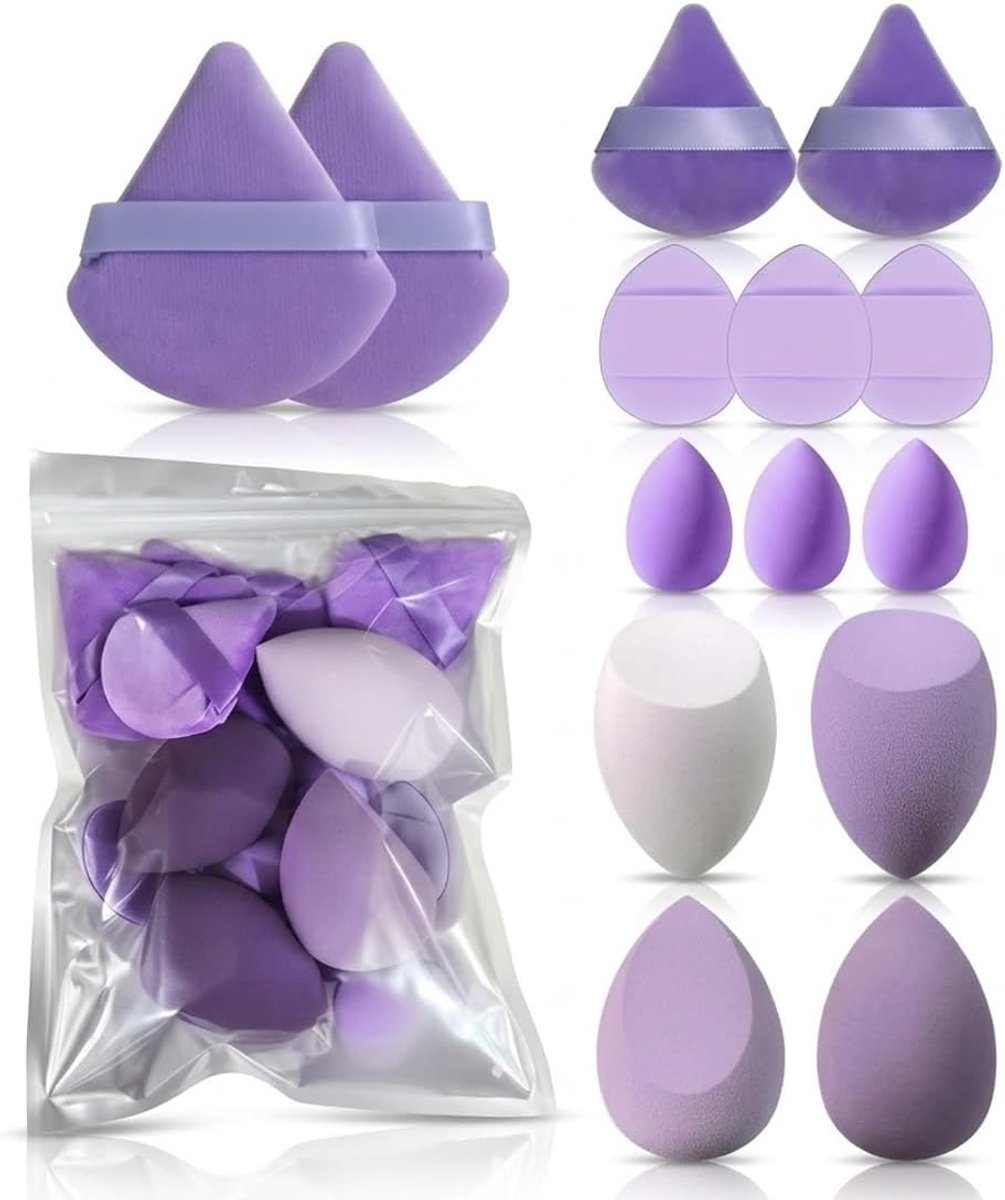 Sponsjes, foundation, blending, beauty-spons, blendersponzen voor vloeistof, crème en poeder, poederkwasten, gezicht, driehoek (paars)