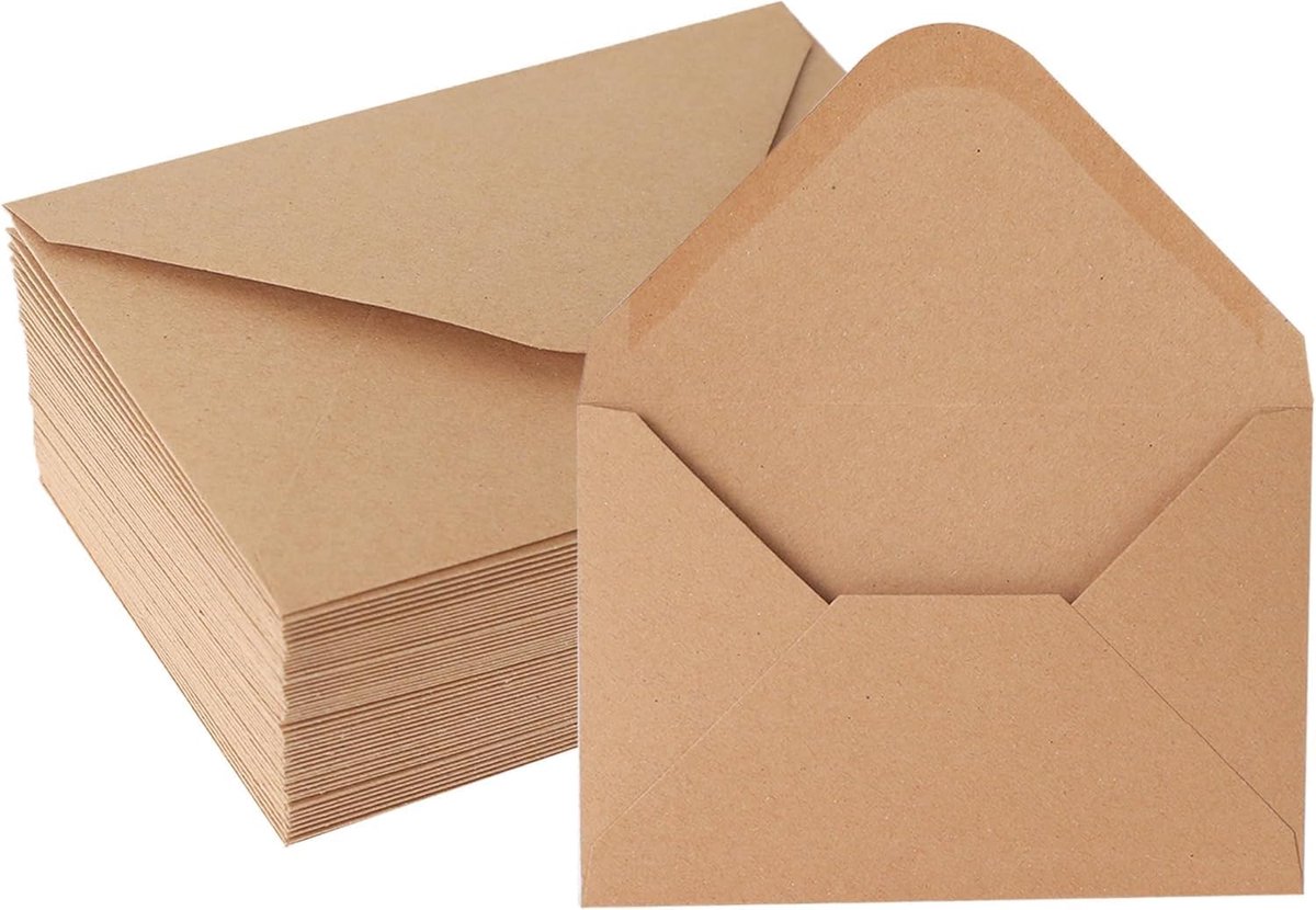100 stuks enveloppen bruin 10 cm x 7 cm | Enveloppen, vouwkaarten, enveloppen, set voor wenskaarten, uitnodiging, verjaardagskaarten, bedankkaarten (bruin)