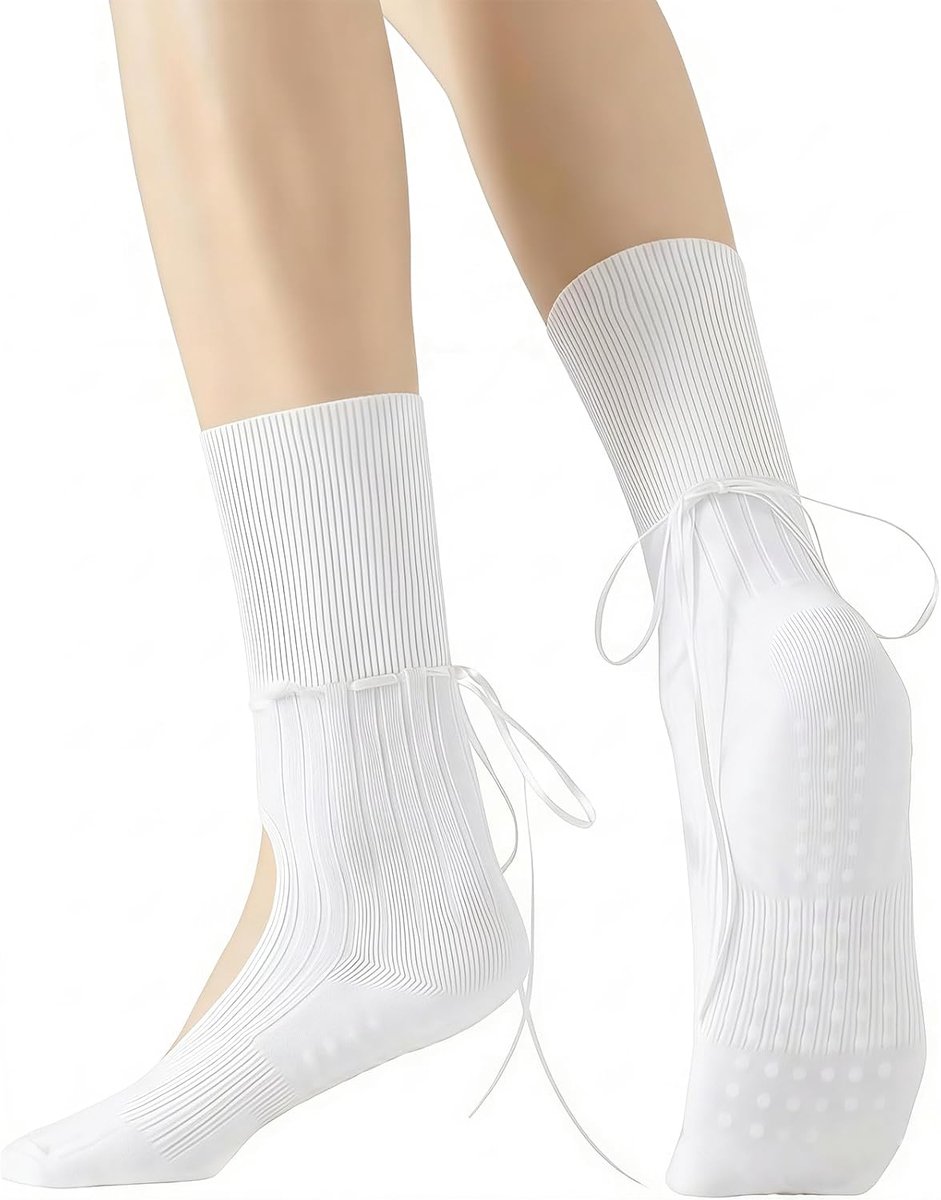 Sokken Dames EU 39-42, Antislip Zachte Reformer Pilates Yoga Sokken voor Dames, Enkelhoge Grip Sokken, Open Wreef Ontwerp Strikband Crew Sokken voor Fitness