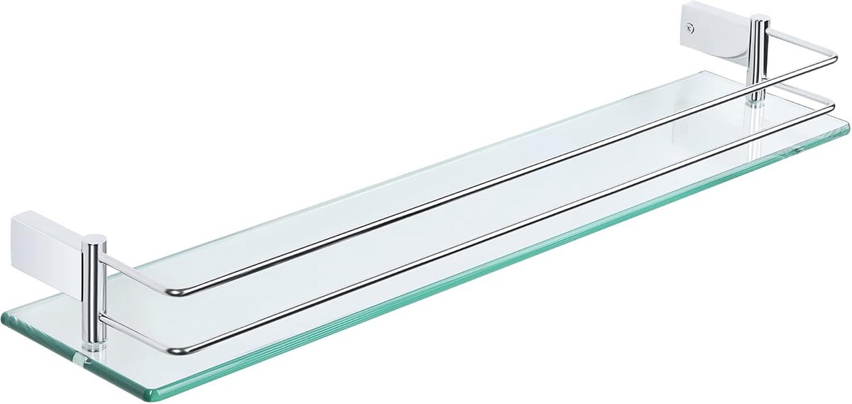 Gehard Glazen Plank 60 CM Glas Plank Wandmontage voor Badkamer Drijvende Plank met Rail Roestvrij Staal, 8 MM Dikte Glas Gepolijste Afwerking, EGC1000-60-C