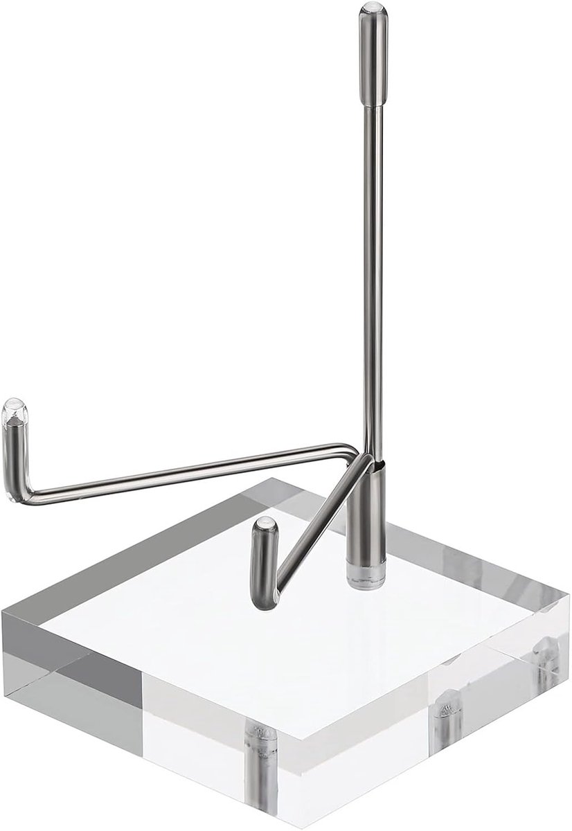 Middelgrote verstelbare zilveren metalen arm-schildersezel met vierkante acryl sokkel, displayhouder voor geodes steen, mineraal, agaat, fossiel, koraal, munt