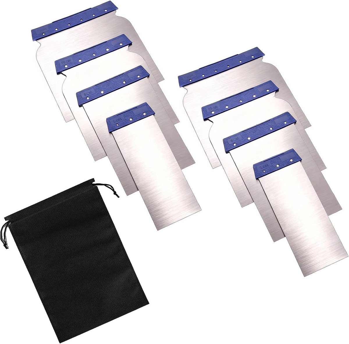 plamuurset, 8 stuks, vlakspatels 41/68/88/105 mm, flexibele metalen spatelset voor gladmaken, voegen, vullen en verdelen, ideaal voor renovatie, schilderwerkzaamheden en doe-het-zelvers