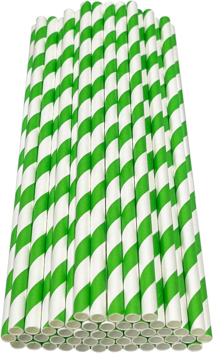 Rietjes, biologisch afbreekbare papieren rietjes voor het drinken van cocktail, koffie, koude dranken (strepenpatroon) (wit/donkergroene strepen)