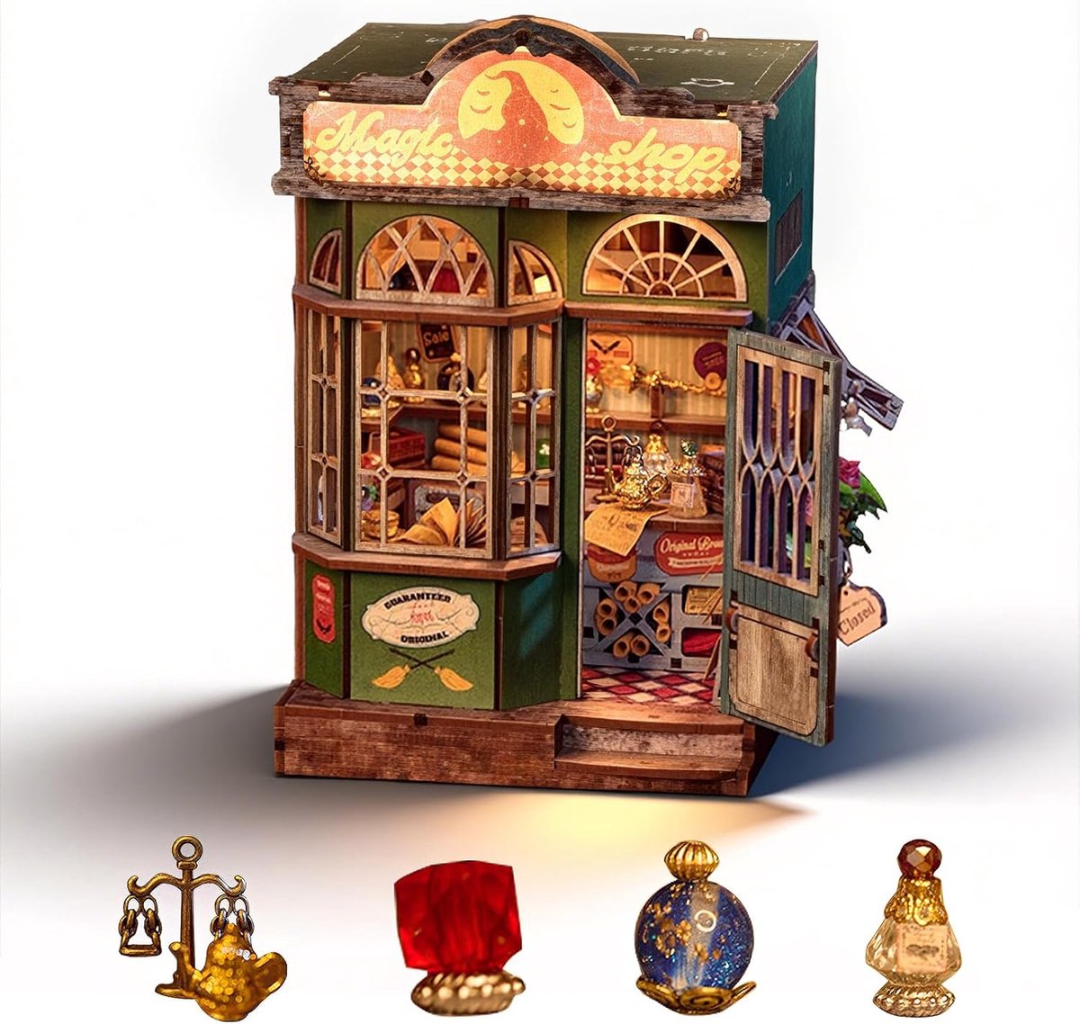 Book Nook Kit DIY, miniatuur tovenaar met verlichting, puzzel zonder uitsnijding, vintage decoratie voor boekenplank, cadeau voor volwassenen
