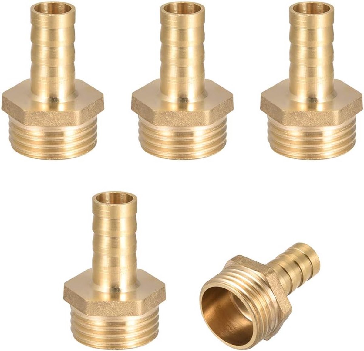 sourcing map 5 stuks messing buisfitting, connector, mannelijke slangadapter 10 mm x G1/2