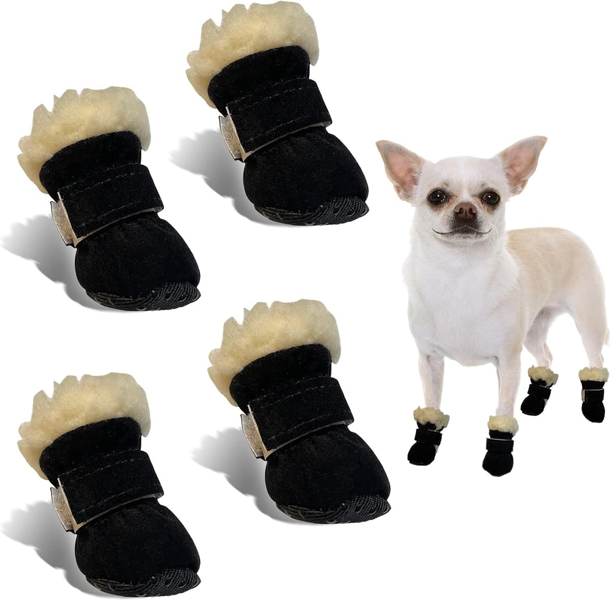 Schoenen, 4 stuks sneeuwlaarzen voor honden, winterschoenen voor honden, pootbescherming voor honden, geschikt voor kleine, middelgrote en grote honden (Zwart, S)