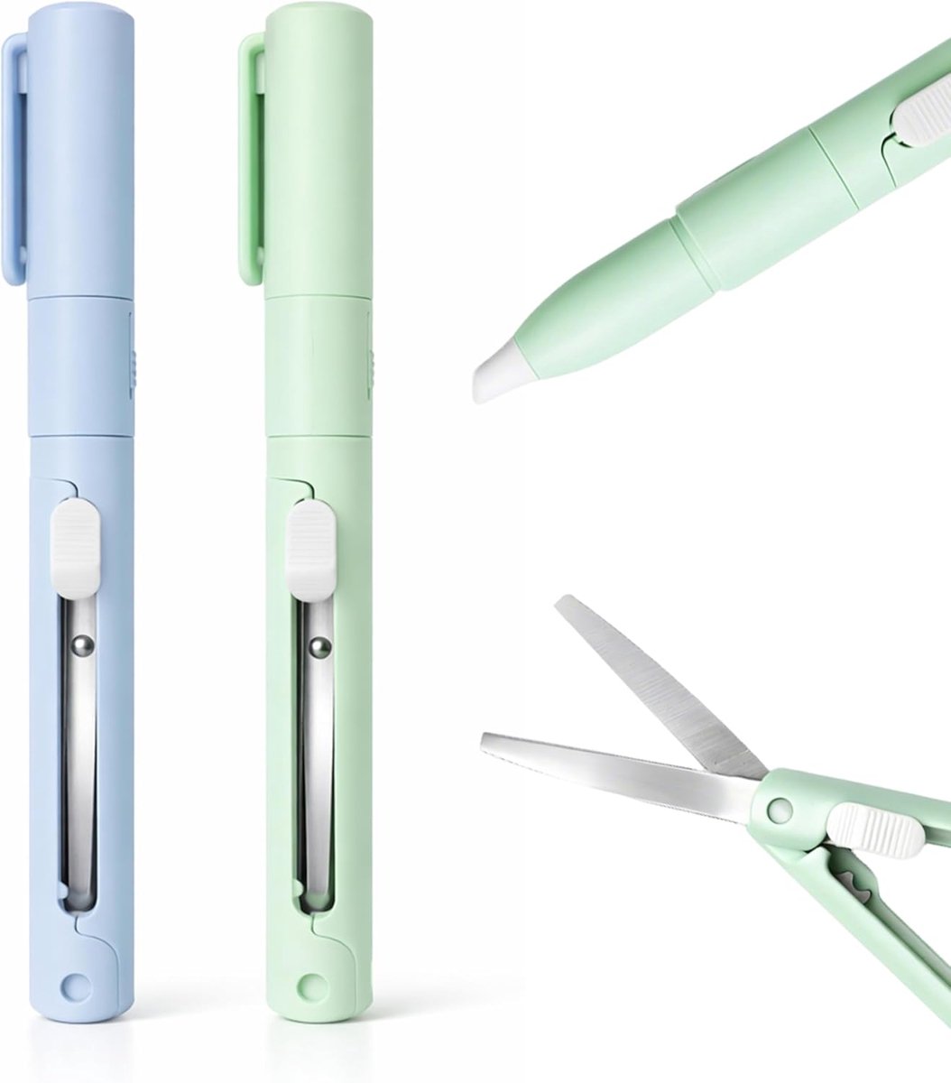 2 stuks papiersnijstiften, multifunctionele papiersnijder met ABS-keramisch lemmet, geschikt voor papierknutselwerk van scholieren, blauw en groen