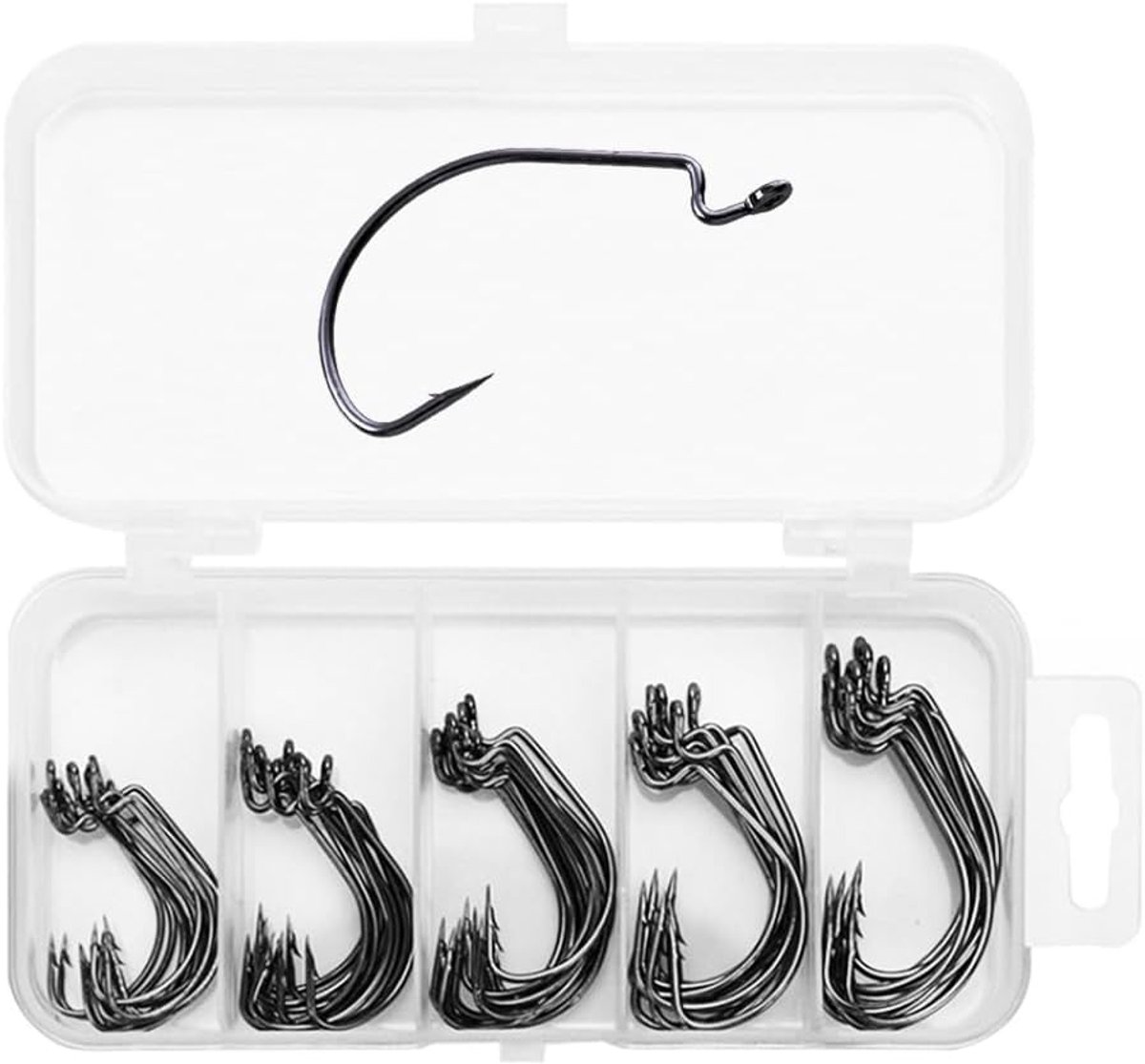 Haken, 50 stuks vishaken, set met 5 maten, dropshot haken, koolstofstaal, zacht aas, jigging vishaken, visaccessoires
