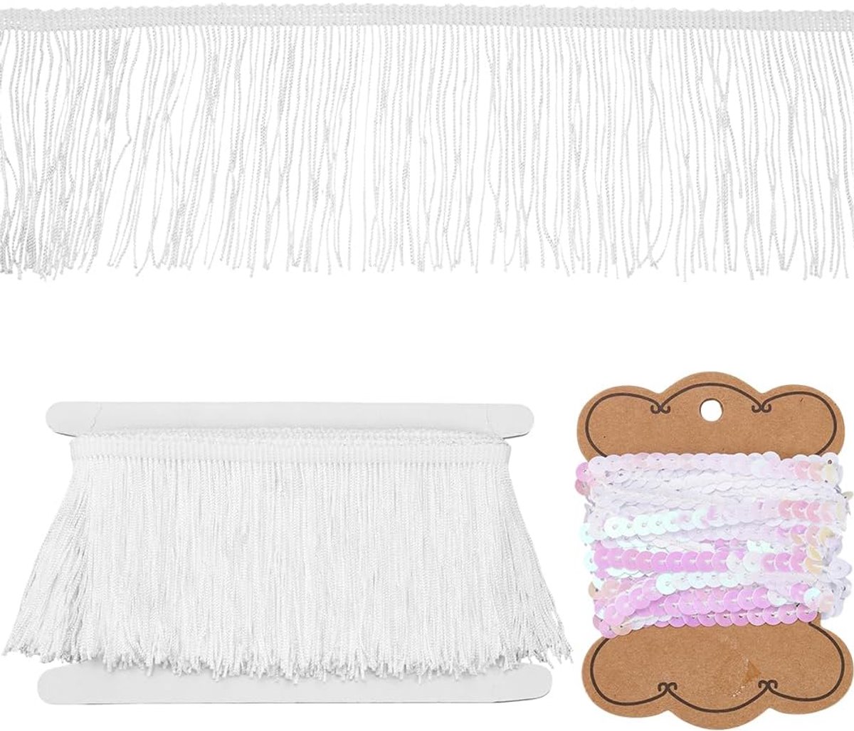10 Yards Kwastje Fringe Trim, Wit Polyester Kwastje Trimmen Roze Glanzend PET Pailletten Kant Lint Naaien Fringe Trims voor Kleding Accessoires Latijnse Jurken Gordijnen Home Decor DIY