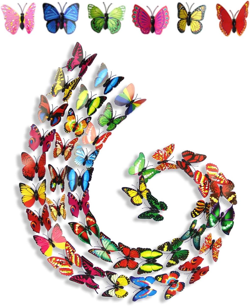 24 stuks vlinderdecoratie met veiligheidsspelden, vlinder, broche, vlinder, pvc, vlinders, broches voor kleding, rugzak, gordijnen, decoratie (6 kleuren)