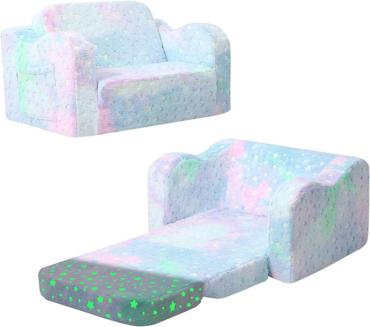 Kinderbank, 2-in-1 uitklapbaar slaapbank en stoel, mini-bank voor knuffelhoek, kinderkamer, speelbank voor meisjes en jongens, kleurrijk | Kinderstoel met slaapfunctie, mini-speelbank voor kinderkamer, knuffelhoek, geschikt voor meisjes en jongens