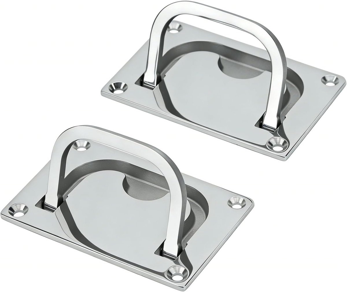 Grondlift 76 mm/96 mm, rechthoekig, 316 roestvrij staal, zilver, inlaatgreep met 5 mm montagegat, losse verborgen handgreep, voor boot, marine, jacht