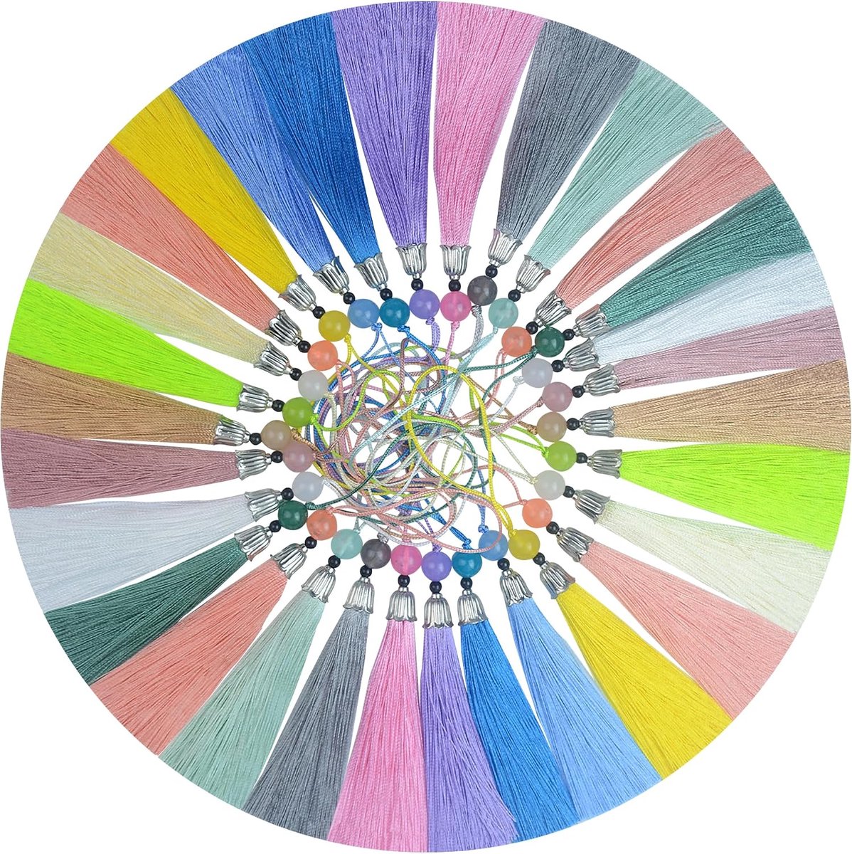 Kwastjes 17,5 cm Gemengde Kleuren met Dop en 8,9 cm Ophangoog en Chinese Knoop voor Sieraden, Souvenir, Boekenleggers, DIY Accessoires