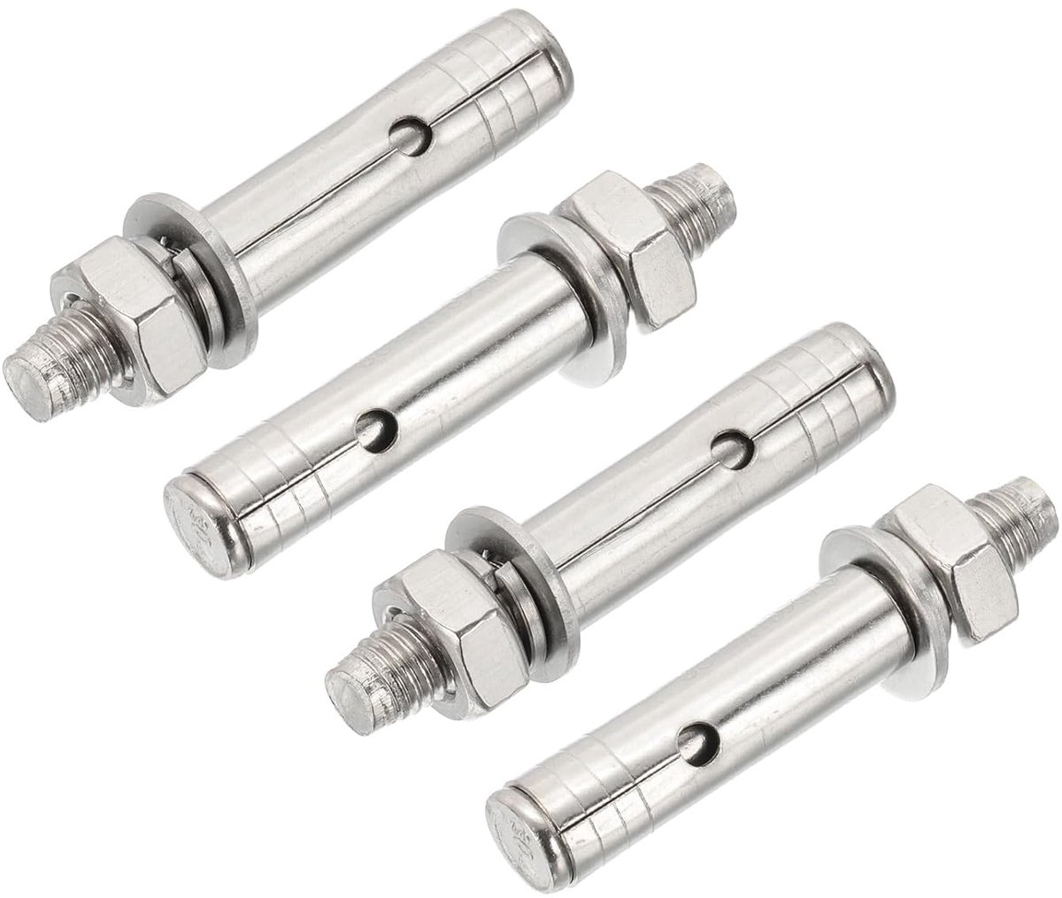 M10 x 70 mm 304 roestvrijstalen expansiebouten, 4 stuks externe zeskantige expansieschroef bouthuls verlengd voor beton gipsplaatconstructieprojecten, zilver