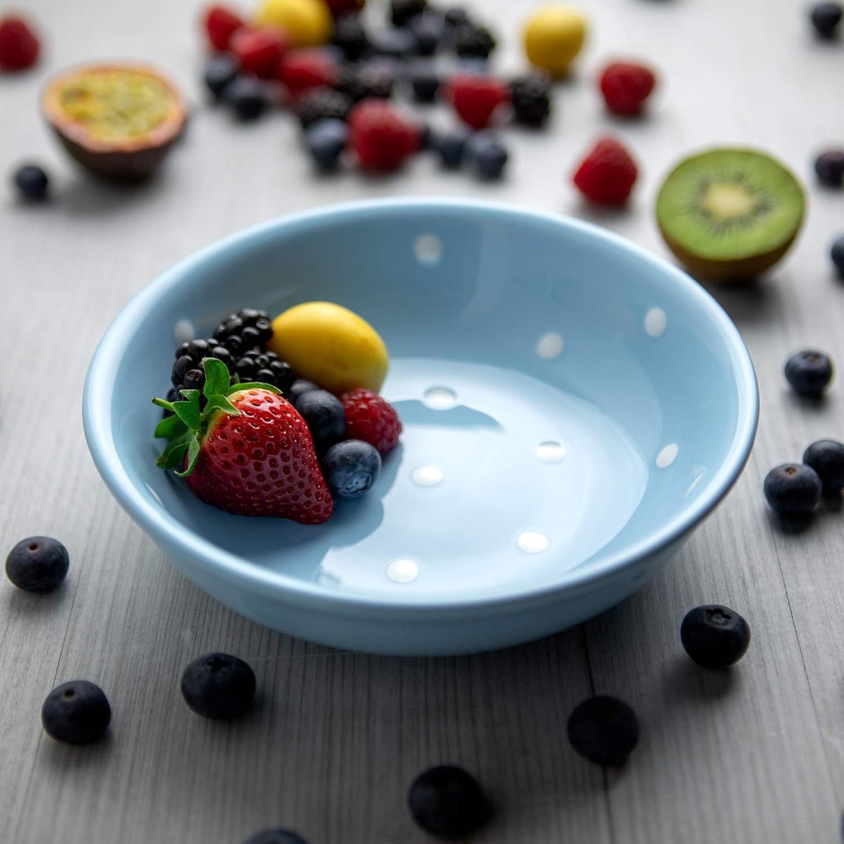 to Cottage Hemelsblauw Wit, Polka Dot Stippen, Keramiek 18,5 Centimeter 400 Milliliter Grote Kom Salade, Pasta, Fruit