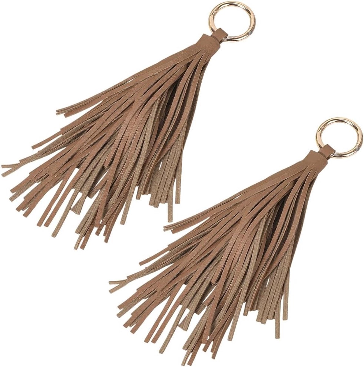 2 stuks sleutelhangers met kwast van PU-leer voor dames, ronde autosleutelring, houder sleutelhanger met lederen kwast en gouden ring, handtashanger voor dames en heren